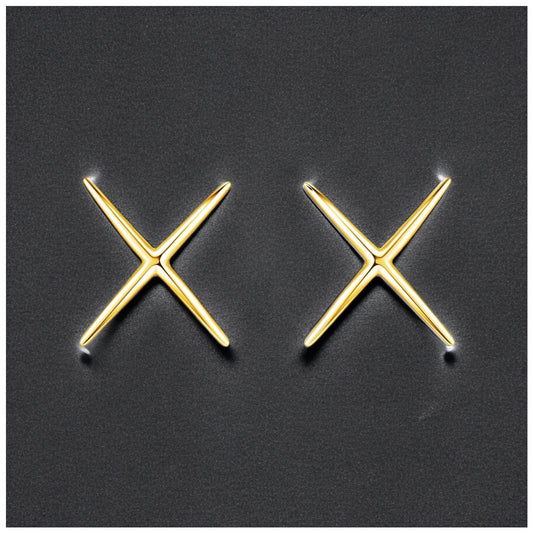 925S SILVER "GOLD X" OHRRINGE - ICERAIN JEWELRY