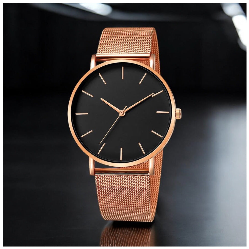 Sale | Luxus Designer Edelstahl "Rosegold/Black Thinmatic" Uhr - ICERAIN JEWELRY