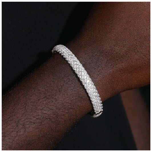 SALE | ICED OUT 8MM 20CM MOISSANITE "SILVER TWIST" WEISSGOLD 925S SILVER ARMREIF - ICERAIN JEWELRY