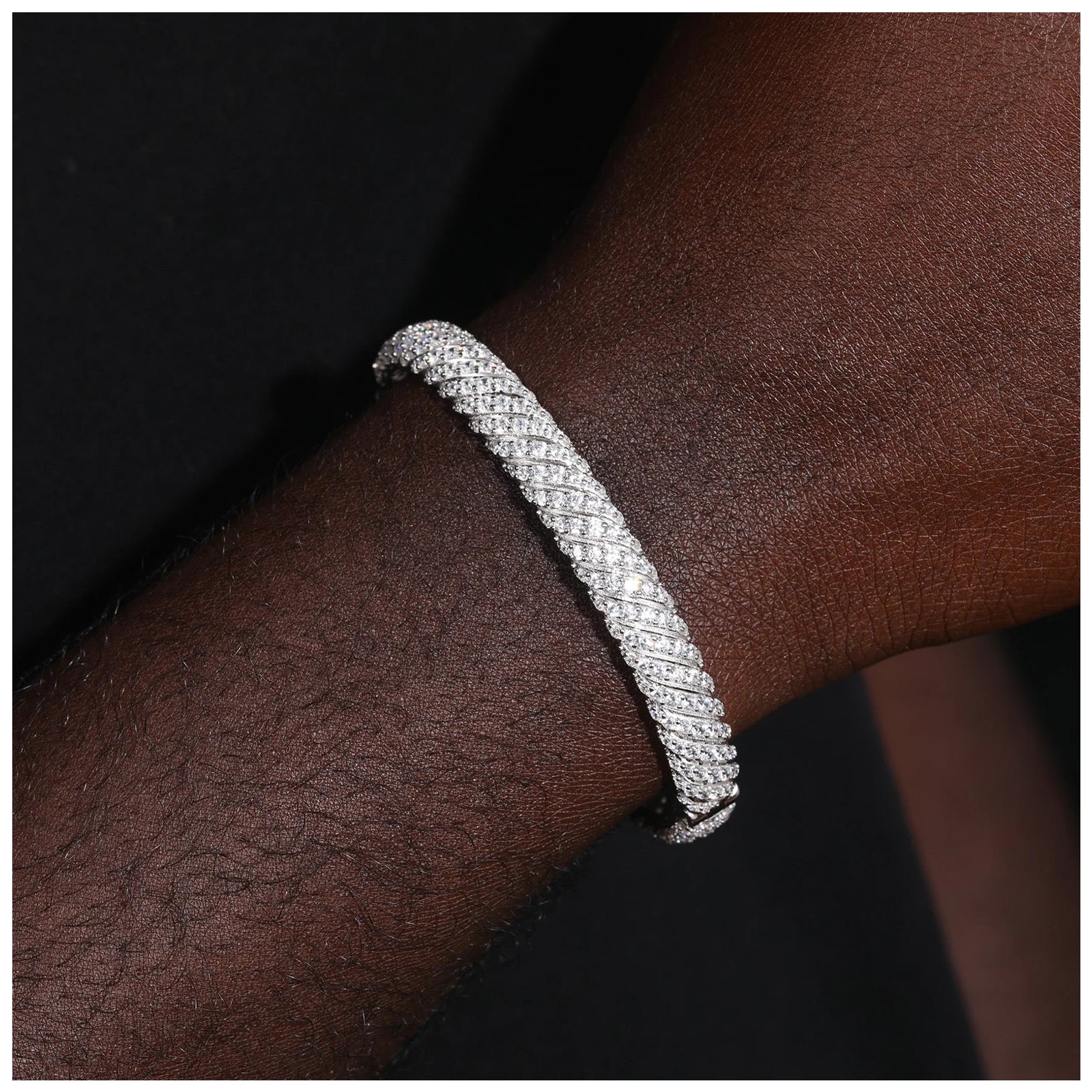 Sale | Luxus Iced Out 8mm 20cm Moissanite "Silver Twist" Whitegold 925S Silver Armband - ICERAIN JEWELRY