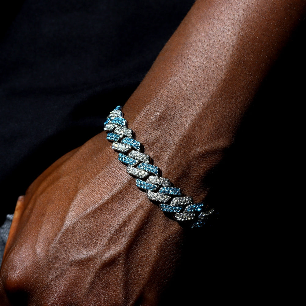ICED OUT 14MM "SILVER/BLUE PRONG CUBAN" ARMBAND [CLASSIC VERSION]