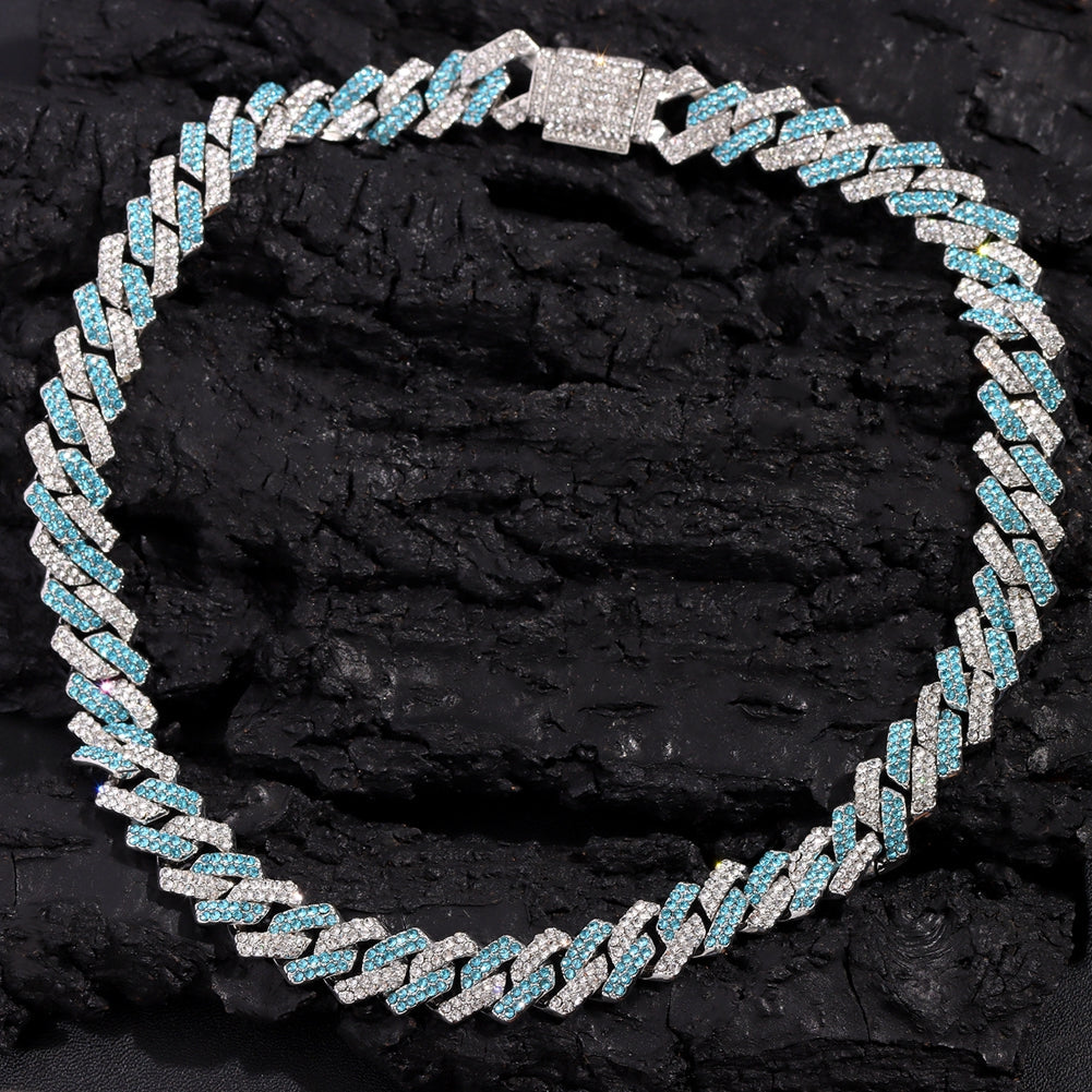 ICED OUT 14MM "SILVER/BLUE PRONG CUBAN" KETTE - ICERAIN JEWELRY