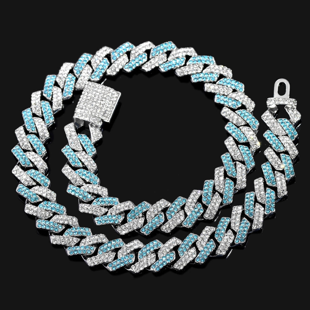 ICED OUT 14MM "SILVER/BLUE PRONG CUBAN" KETTE - ICERAIN JEWELRY
