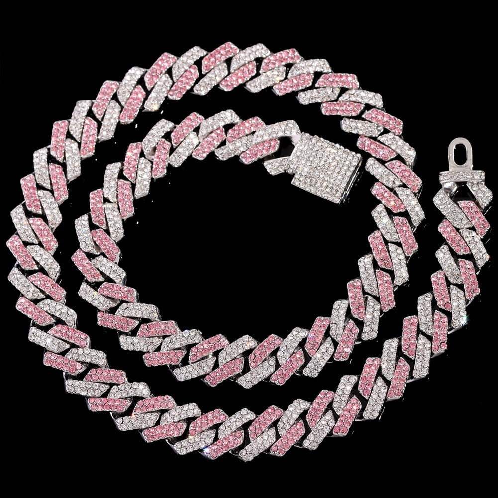 ICED OUT 14MM "SILVER/PINK PRONG CUBAN" KETTE - ICERAIN JEWELRY