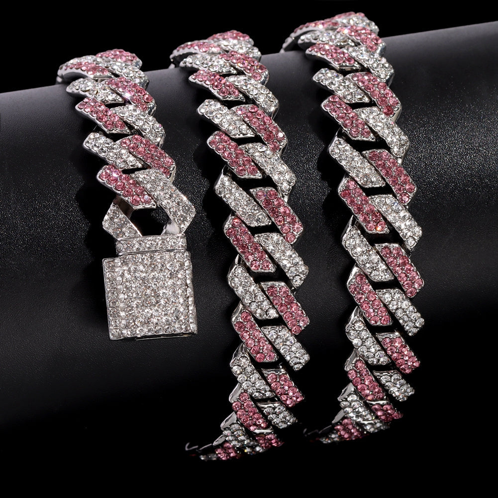ICED OUT 14MM "SILVER/PINK PRONG CUBAN" KETTE - ICERAIN JEWELRY