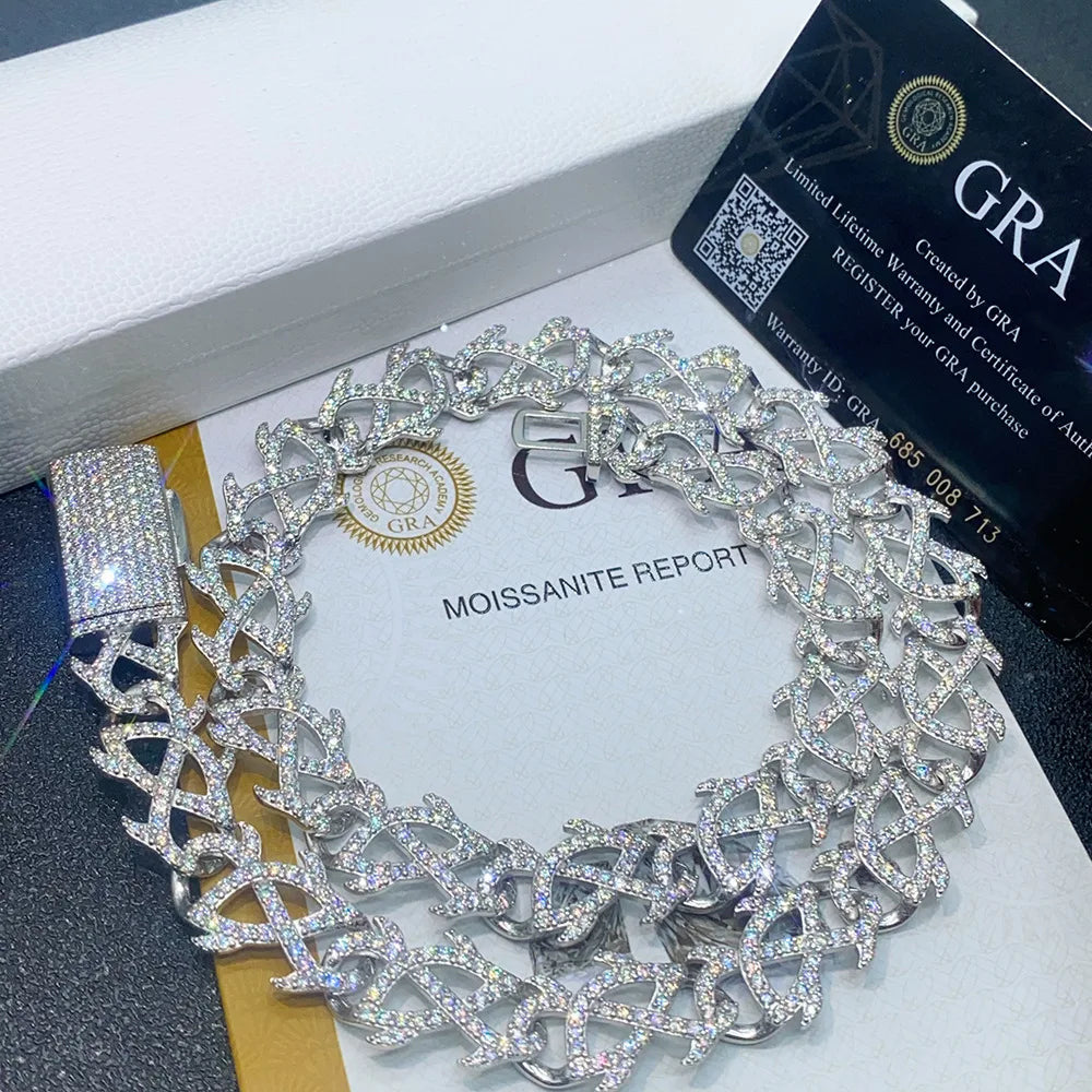 ICED OUT 15MM MOISSANITE "THORN" WEISSGOLD 925S SILVER KETTE - ICERAIN JEWELRY