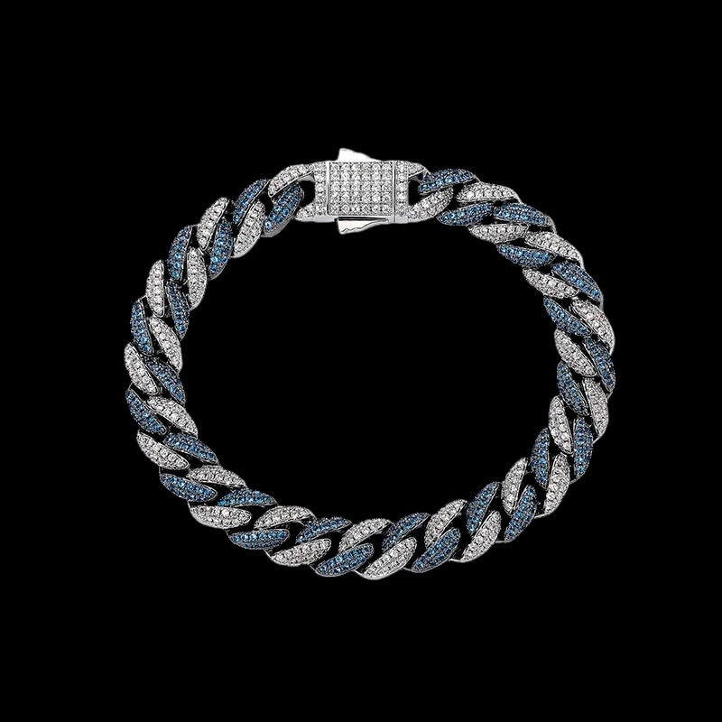 ICED OUT 9MM "SILVER/BLUE CHOPPER CUBAN" ARMBAND - ICERAIN JEWELRY