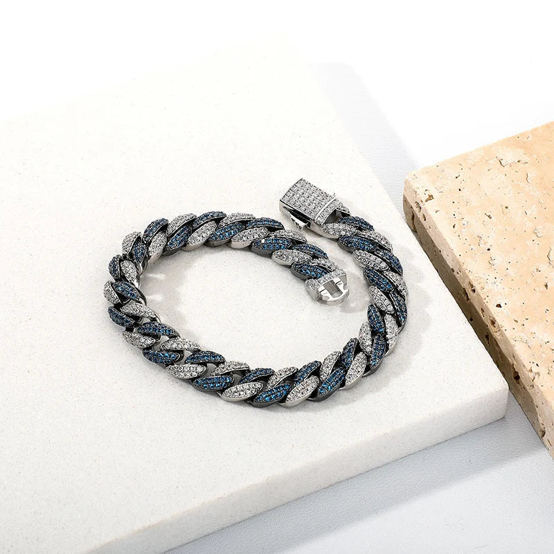 ICED OUT 9MM "SILVER/BLUE CHOPPER CUBAN" ARMBAND - ICERAIN JEWELRY