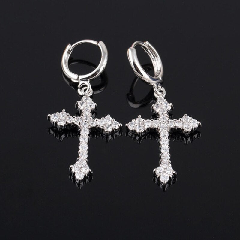 ICED OUT "SILVER ROYAL CROSS" OHRRINGE - ICERAIN JEWELRY
