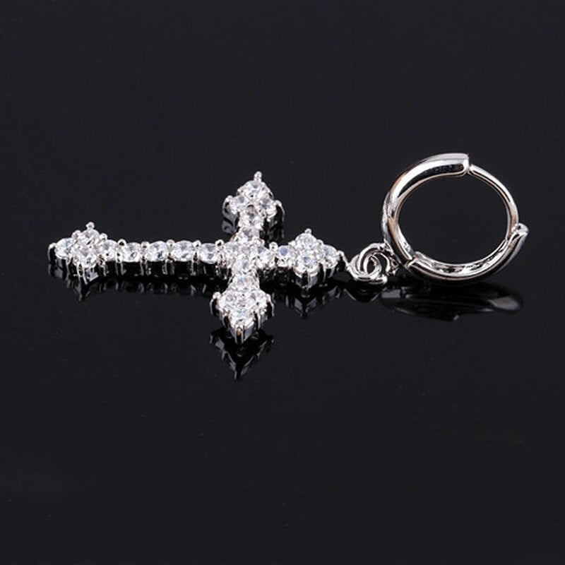 ICED OUT "SILVER ROYAL CROSS" OHRRINGE - ICERAIN JEWELRY