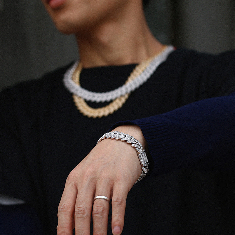 SALE | ICED OUT 14MM 21CM MOISSANITE "PRONG CUBAN" WEISSGOLD 925S SILVER ARMBAND [CLASSIC VERSION] - ICERAIN JEWELRY