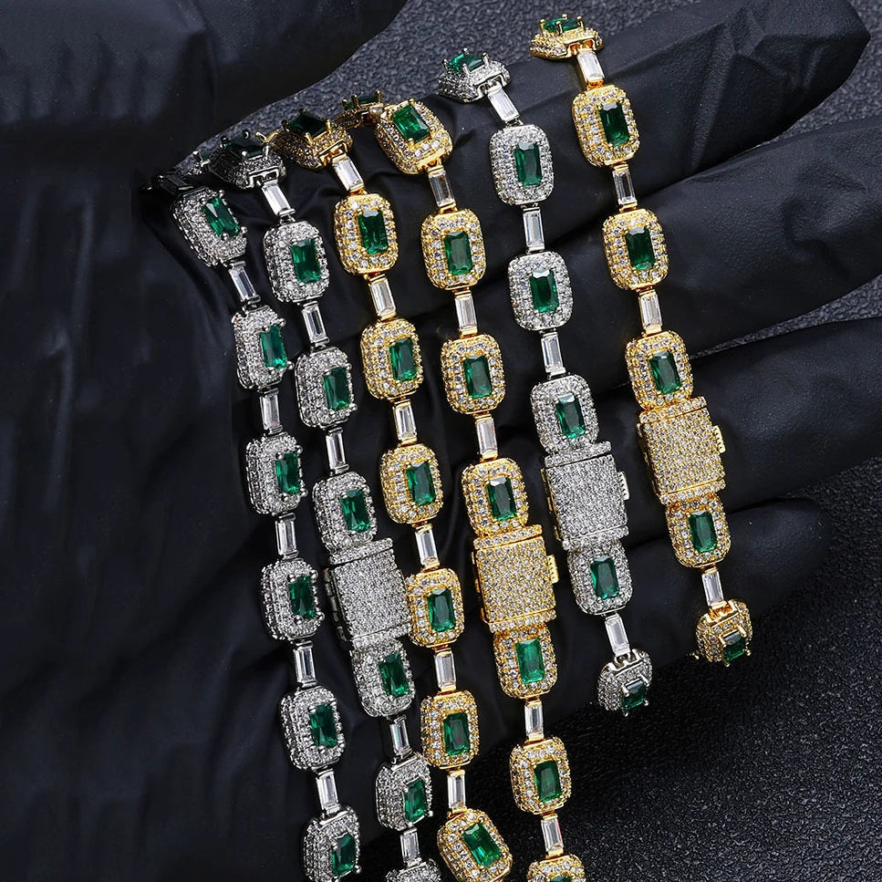 ICED OUT 7MM MOISSANITE "GOLD GREENARO" WEISSGOLD 925S SILVER KETTE - ICERAIN JEWELRY