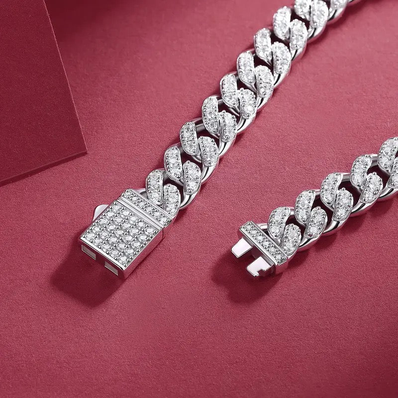 ICED OUT 8MM MOISSANITE "CHOPPER CUBAN" WEISSGOLD 925S SILVER KETTE - ICERAIN JEWELRY