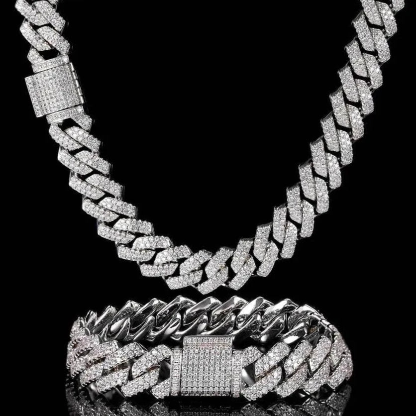 ICED OUT 10-14MM MOISSANITE "PRONG CUBAN" WEISSGOLD 925S SILVER ARMBAND [HEAVY VERSION] - ICERAIN JEWELRY