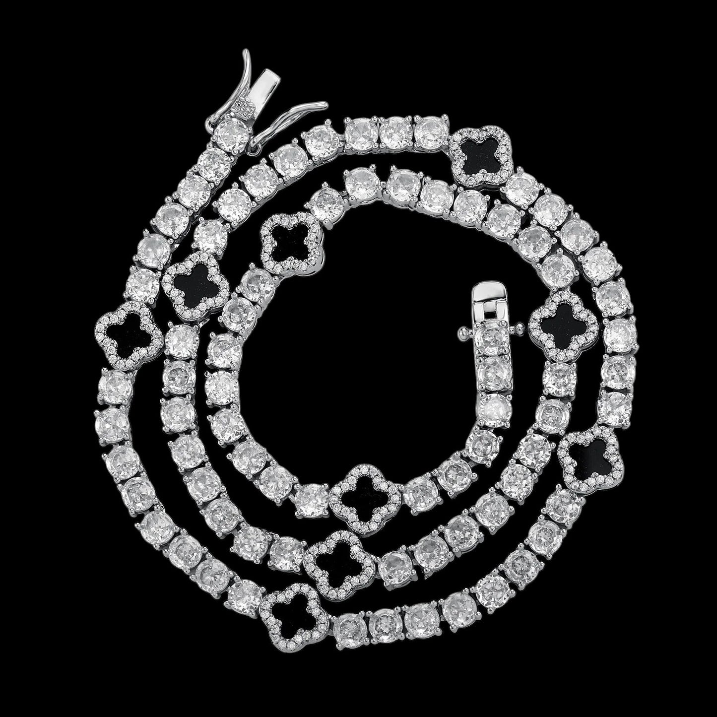 ICED OUT "SILVER CLOVER TENNIS" KETTE - ICERAIN JEWELRY