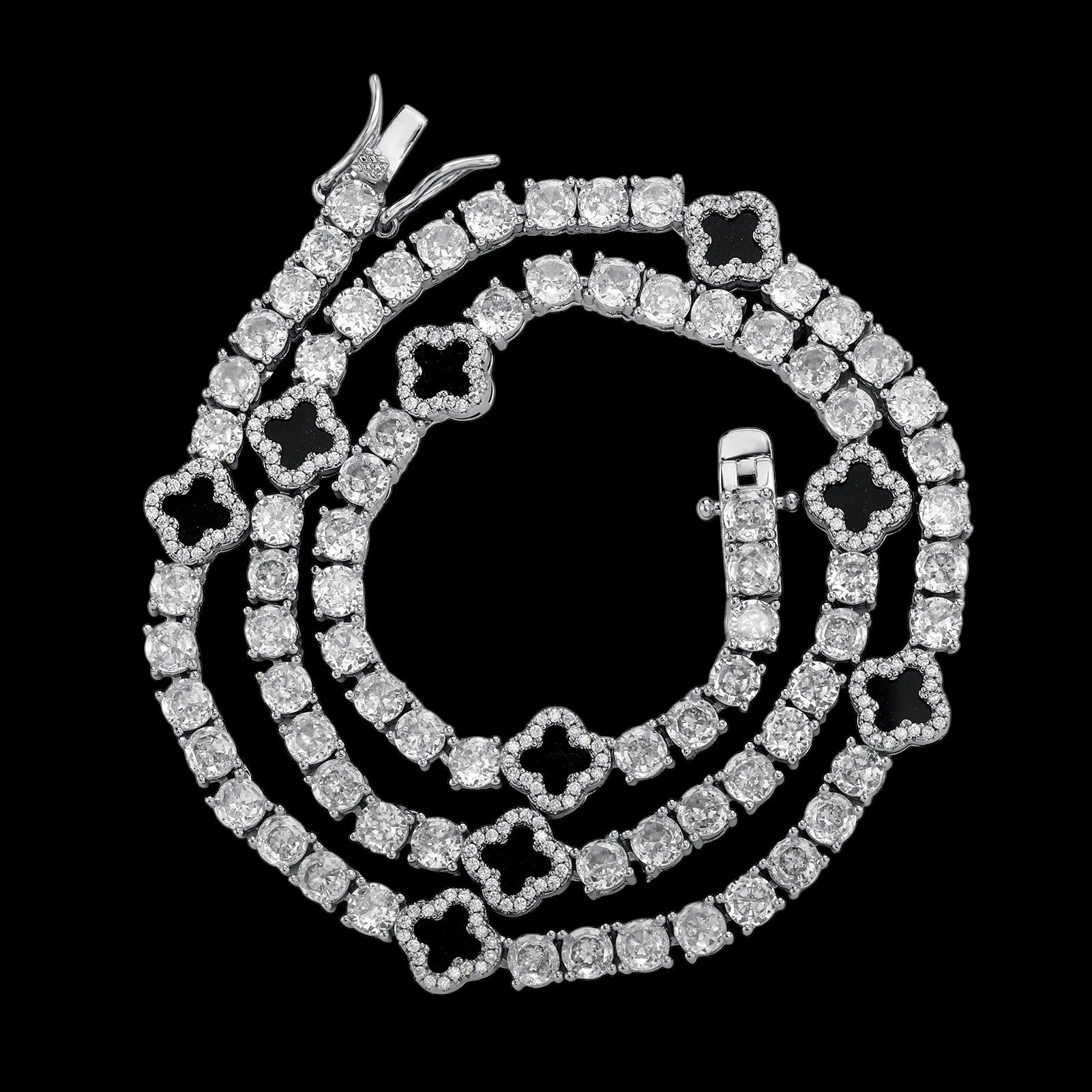 ICED OUT "SILVER CLOVER TENNIS" KETTE - ICERAIN JEWELRY