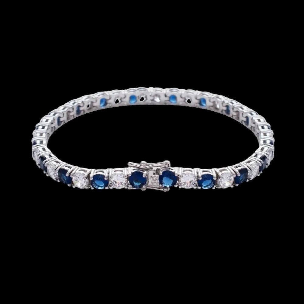 ICED OUT 5MM "SILVER/BLUE TENNIS" ARMBAND - ICERAIN JEWELRY