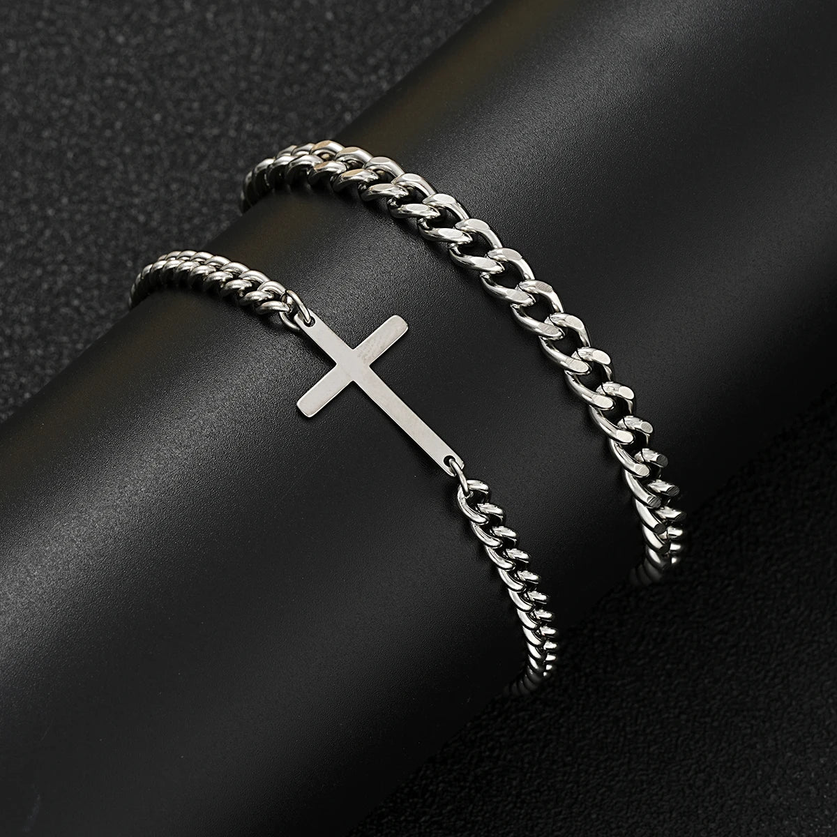 Luxus Edelstahl 2-In-1 "Cuban Cross" Schmuckset (2 Armbänder)