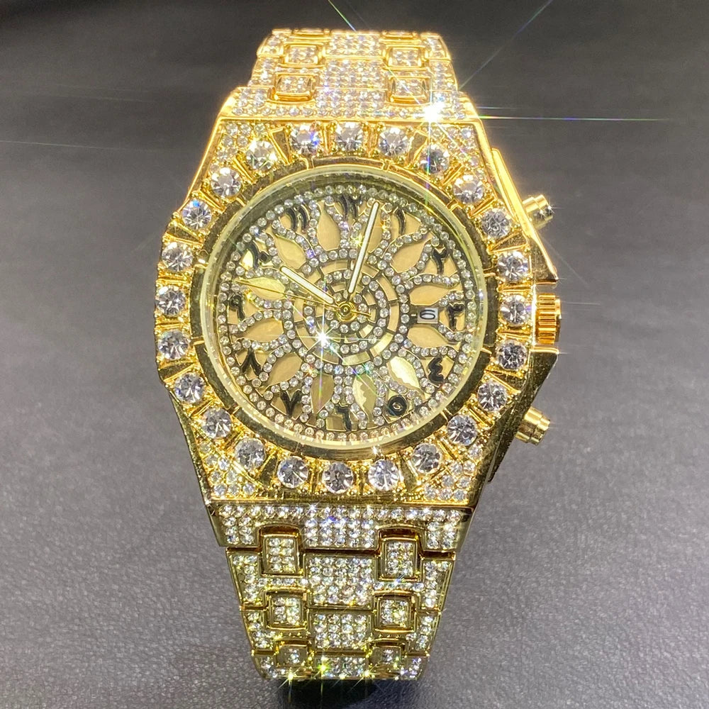 Luxus Designer Iced Out " Arabic Sun" Uhr + Box + Armbandkürzer - ICERAIN JEWELRY