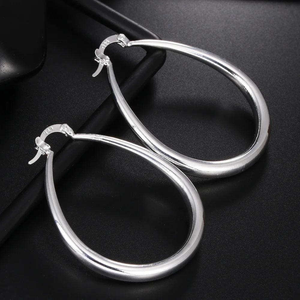 Luxus 925S Silver "Oval Hoop" Ohrringe