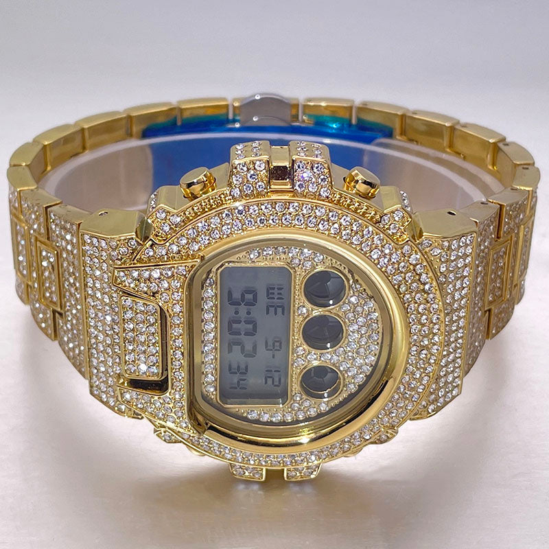 Luxus Designer Iced Out Digital "Navero" Uhr + Box + Armbandkürzer