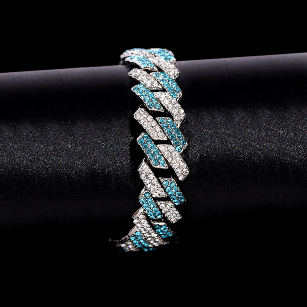 ICED OUT 14MM "SILVER/BLUE PRONG CUBAN" ARMBAND - ICERAIN JEWELRY