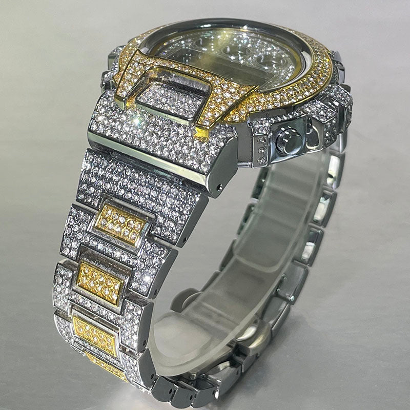 Luxus Designer Iced Out Digital "Navero" Uhr + Box + Armbandkürzer