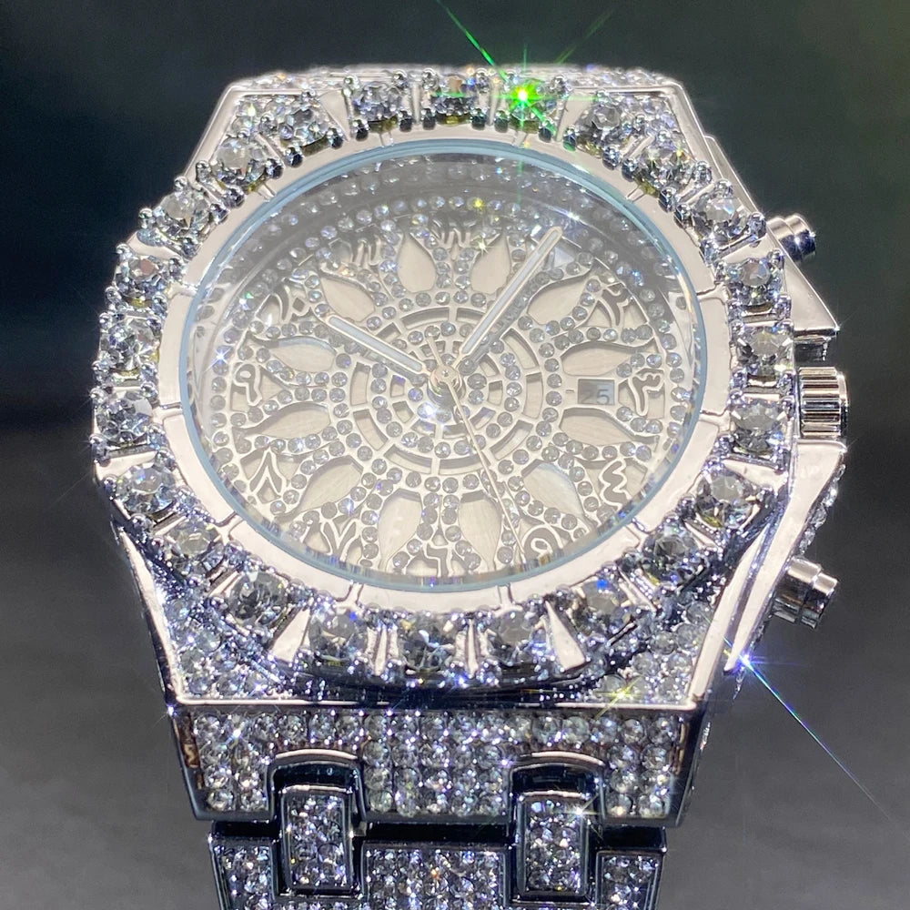 Luxus Designer Iced Out " Arabic Sun" Uhr + Box + Armbandkürzer - ICERAIN JEWELRY