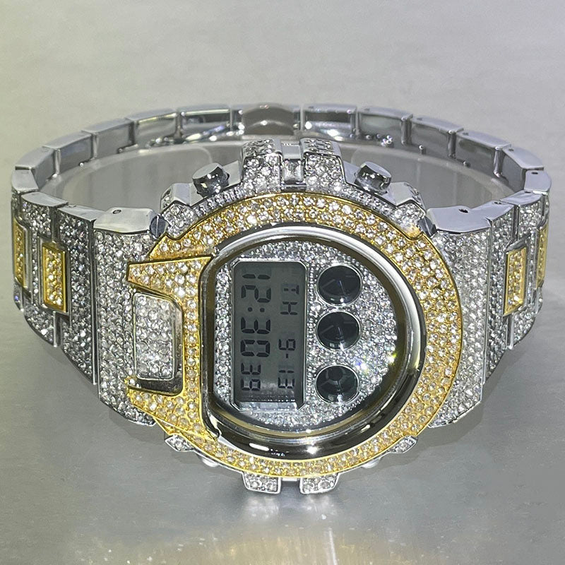 Luxus Designer Iced Out Digital "Navero" Uhr + Box + Armbandkürzer