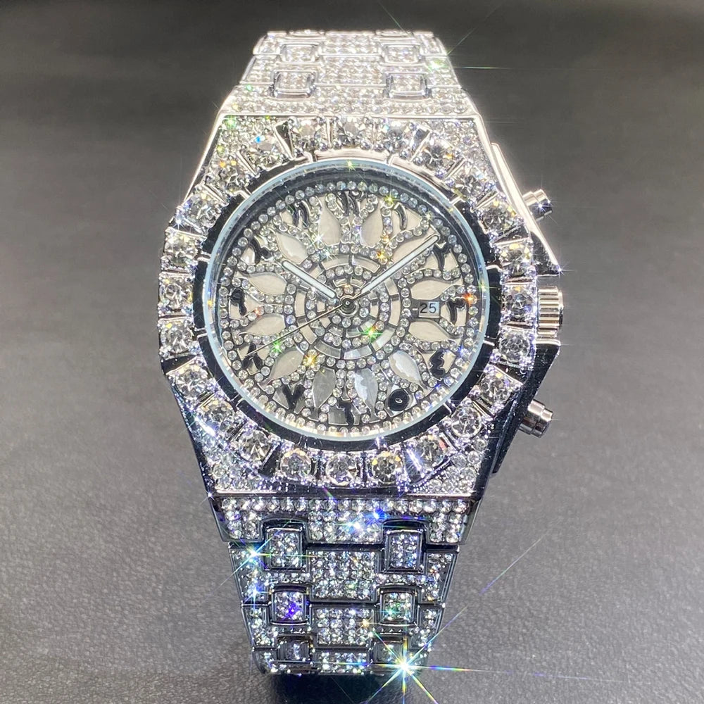 Luxus Designer Iced Out " Arabic Sun" Uhr + Box + Armbandkürzer - ICERAIN JEWELRY