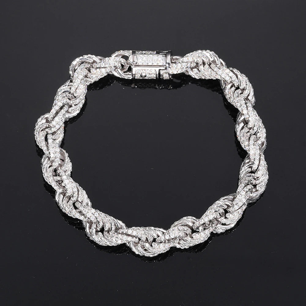 Luxus Iced Out 8mm Moissanite "Rope" Whitegold 925S Silver Armbänder - ICERAIN JEWELRY