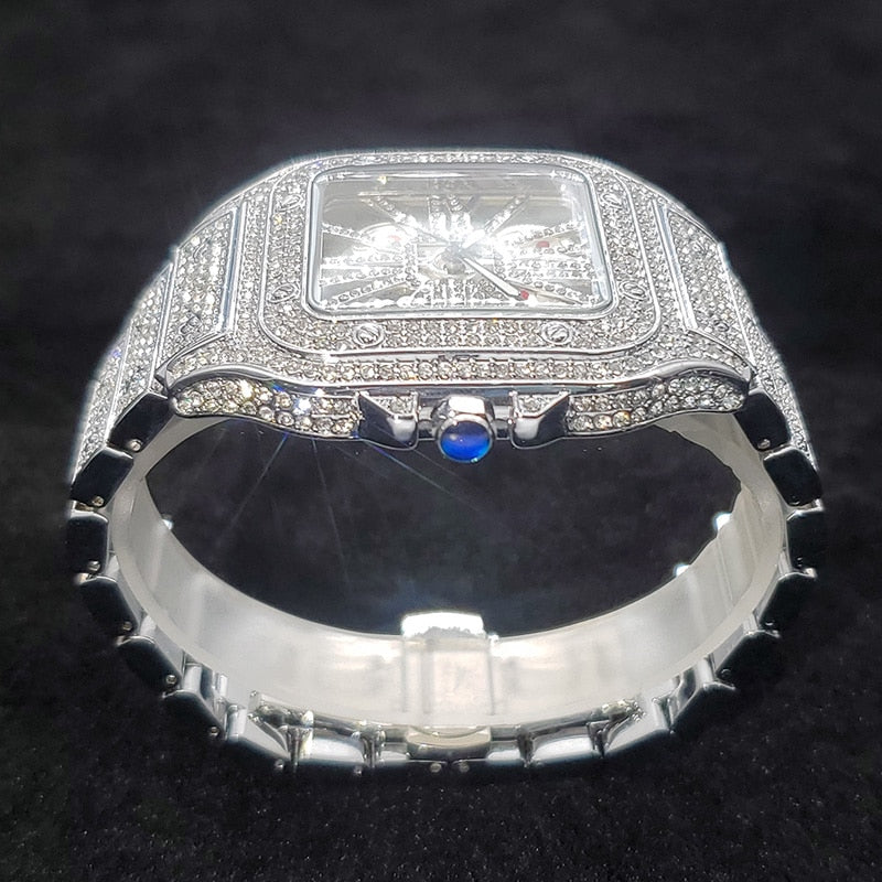 Luxus Designer Iced Out "Piazza V2" Uhr + Box + Armbandkürzer