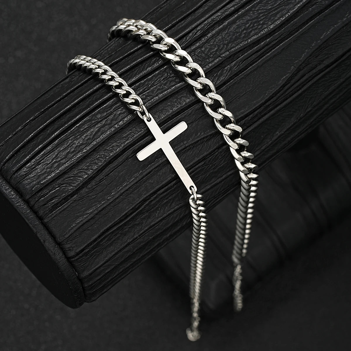 Luxus Edelstahl 2-In-1 "Cuban Cross" Schmuckset (2 Armbänder)