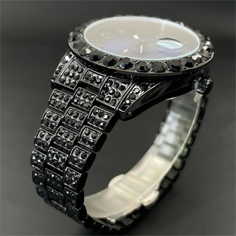 Luxus Designer Iced Out "Black Fratello" Uhr + Box + Armbandkürzer