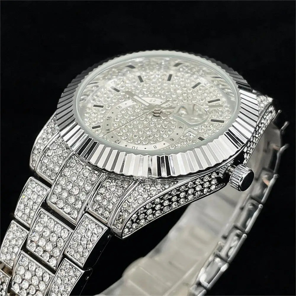 Luxus Designer Iced Out "Rolecasia" Uhr + Box + Armbandkürzer