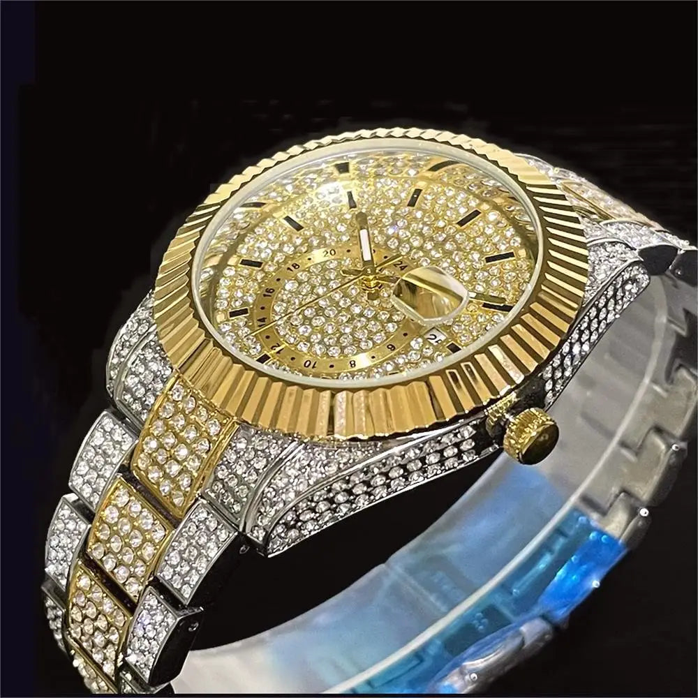 Luxus Designer Iced Out "Rolecasia" Uhr + Box + Armbandkürzer