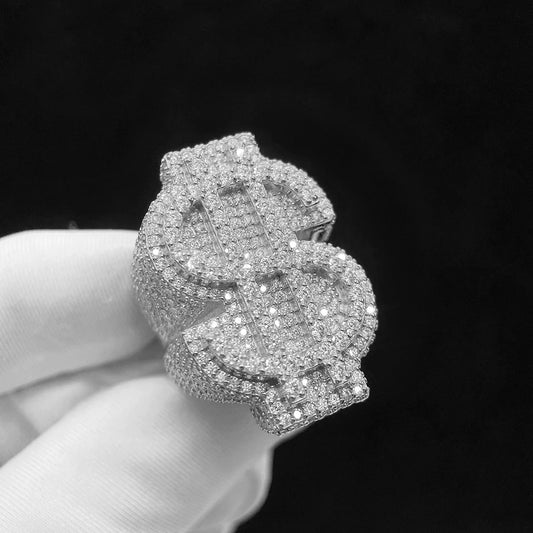 ICED OUT MOISSANITE "DOLLAR" WEISSGOLD 925S SILVER RING - ICERAIN JEWELRY