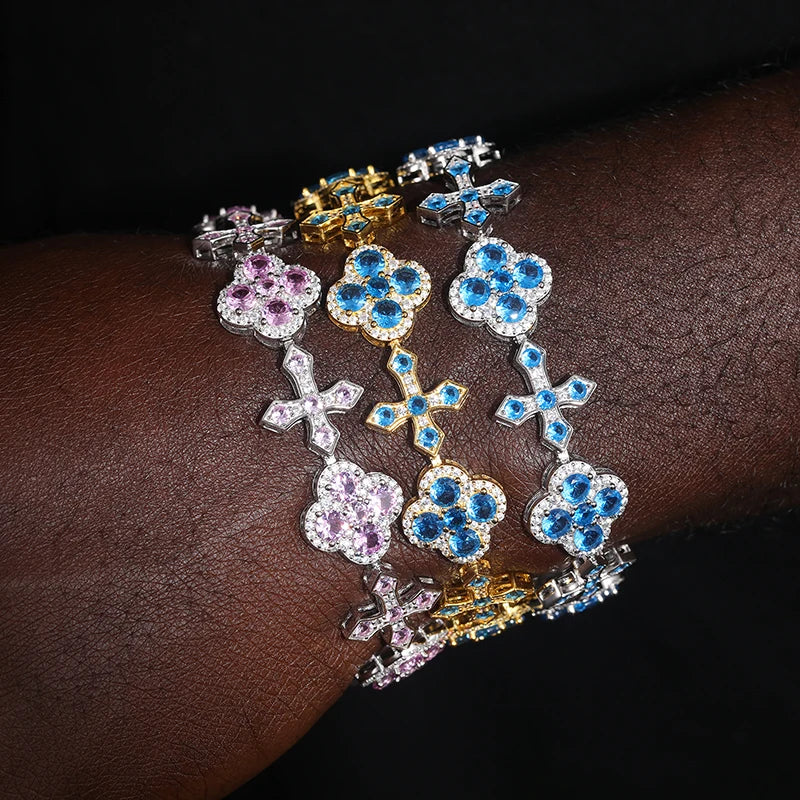 ICED OUT "CLOVER CROSS" ARMBAND - ICERAIN JEWELRY