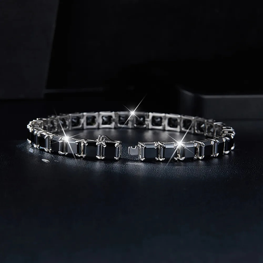 Luxus Iced Out Moissanite "Black Square Tennis" Whitegold 925S Silver Armbänder