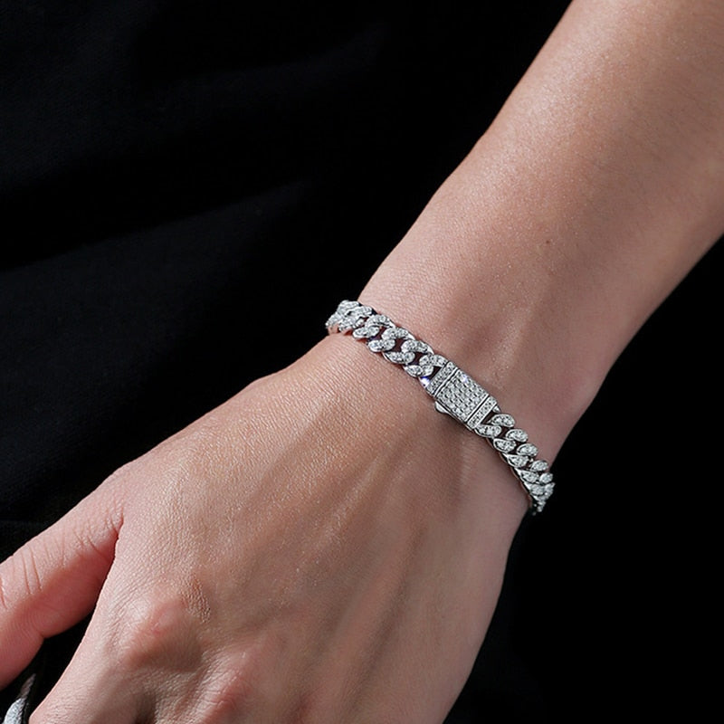 SALE | ICED OUT 8MM 19CM MOISSANITE "CHOPPER CUBAN" WEISSGOLD 925S SILVER ARMBAND - ICERAIN JEWELRY