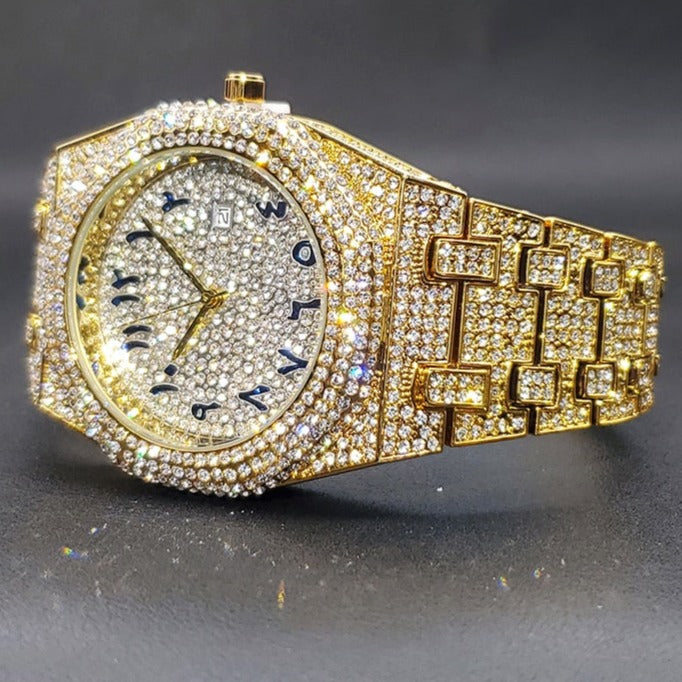 Luxus Designer Iced Out "Arabic V2" Uhr + Box + Armbandkürzer