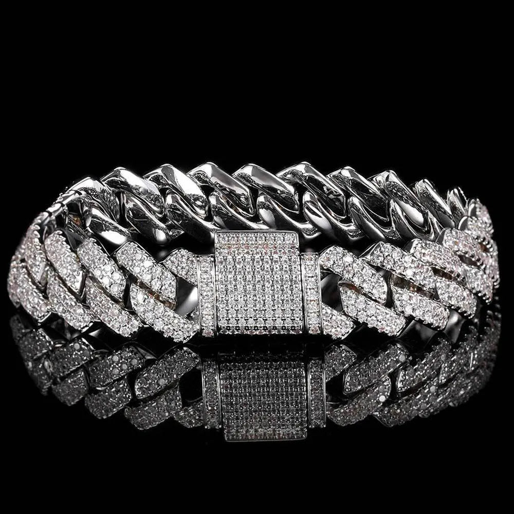 Luxus Iced Out 10-14mm Moissanite "Prong Cuban" Whitegold 925S Silver Armbänder [HEAVY VERSION]