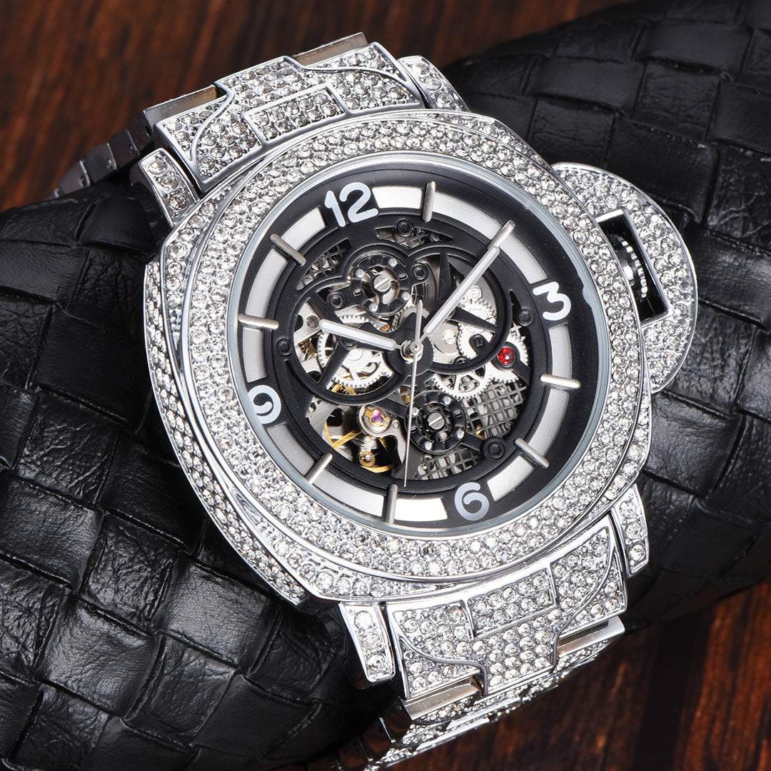 Luxus Designer Iced Out Automatic "Lucanino" Uhr + Box + Armbandkürzer