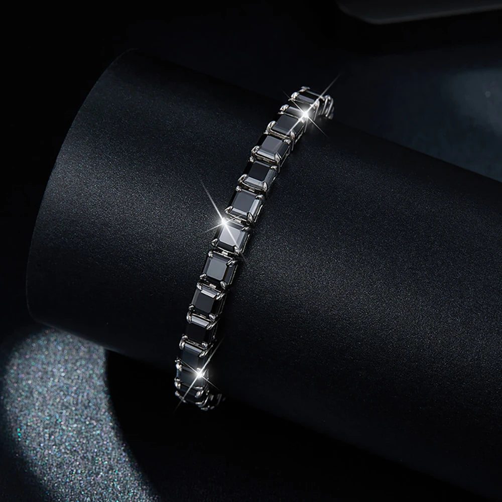 Luxus Iced Out Moissanite "Black Square Tennis" Whitegold 925S Silver Armbänder