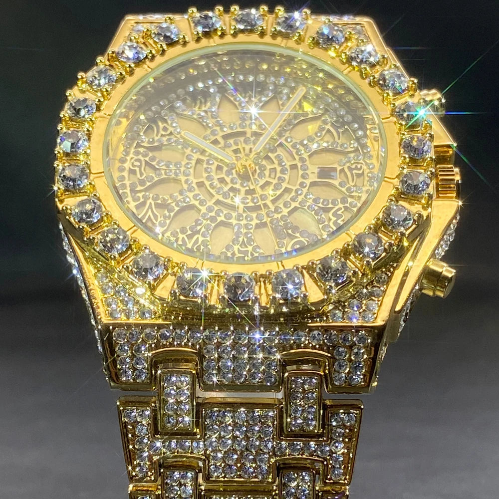 Luxus Designer Iced Out " Arabic Sun" Uhr + Box + Armbandkürzer - ICERAIN JEWELRY