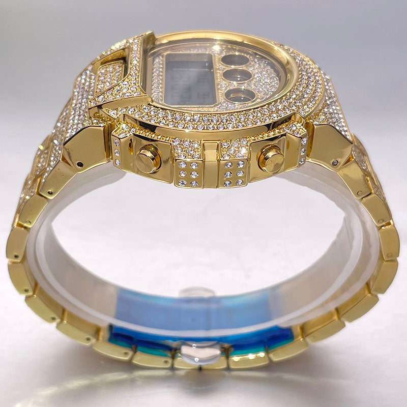 Luxus Designer Iced Out Digital "Navero" Uhr + Box + Armbandkürzer