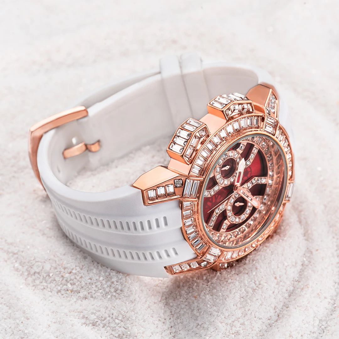 Luxus Designer Iced Out "Sunstar" Uhr + Box + Armbandkürzer