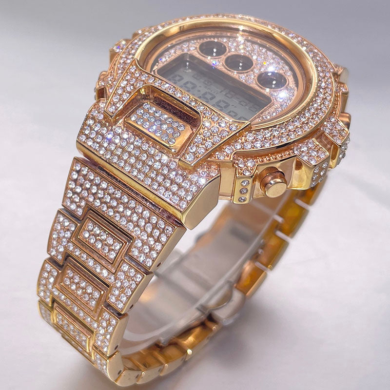 Luxus Designer Iced Out Digital "Navero" Uhr + Box + Armbandkürzer