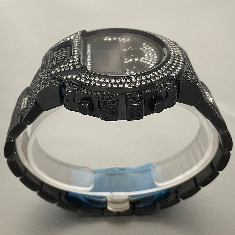 Luxus Designer Iced Out Digital "Navero" Uhr + Box + Armbandkürzer