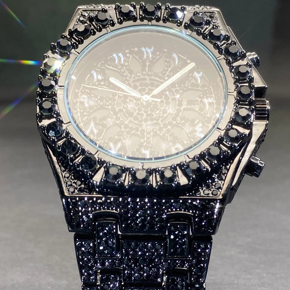 Luxus Designer Iced Out " Arabic Sun" Uhr + Box + Armbandkürzer - ICERAIN JEWELRY